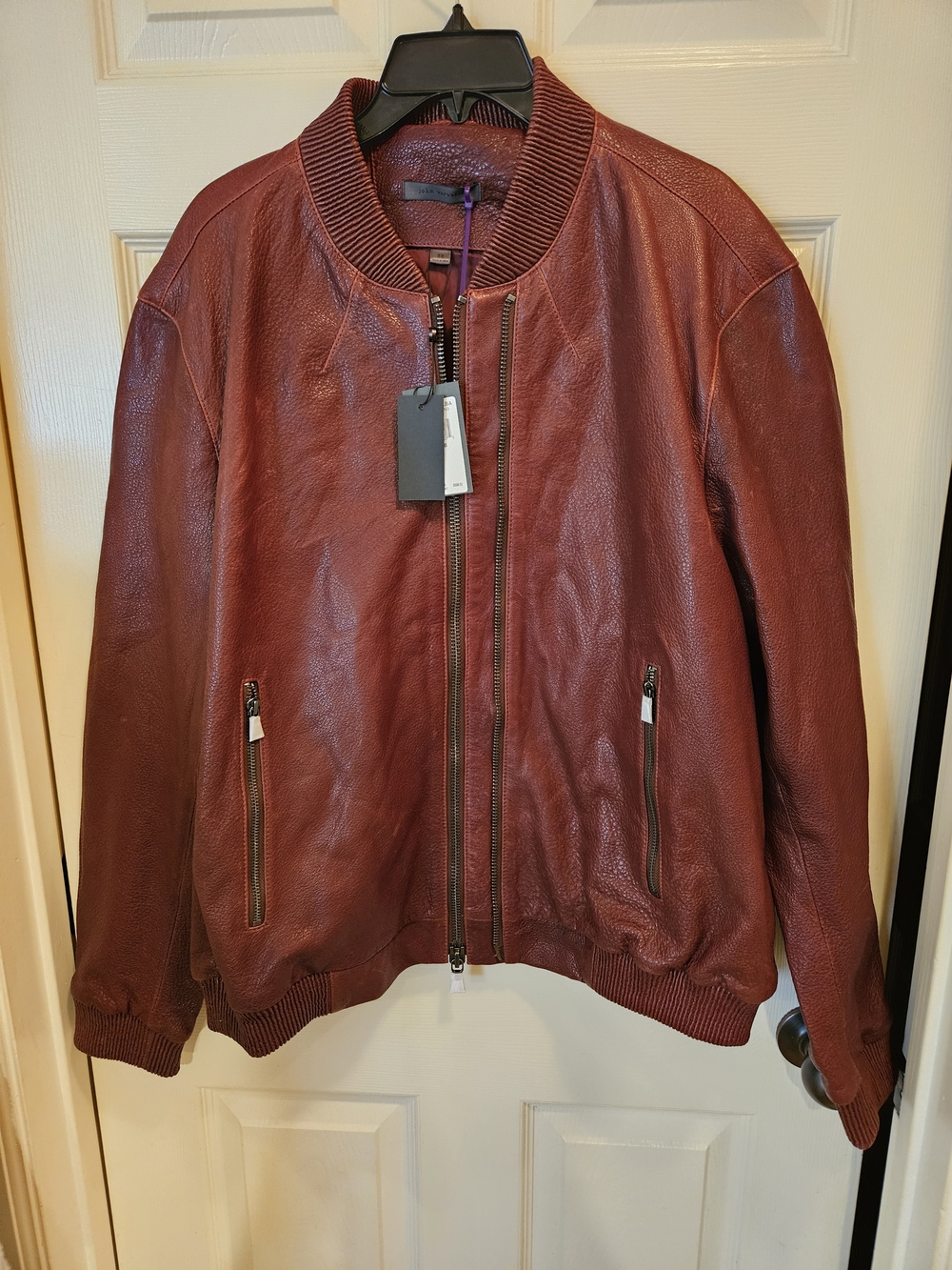 John Varvatos Red-Burgundy Leather Bomber Jacket
